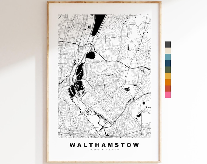 Walthamstow Map Print - Minimalist City Map Poster - Map Art - UK - Walthamstow Print - Walthamstow, London - Different Colours Available