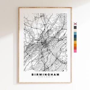 Birmingham Impresión de mapas de la ciudad - impresión de mapas - arte de mapas - impresiones o impresiones enmarcadas - Estados Unidos