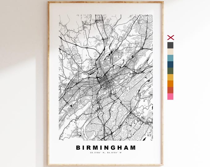 Birmingham Map Print (Alabama) - City Map Poster - Map Art - USA City Maps - Birmingham Print - Poster - Minimalist City Map - Alabama