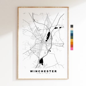 Impresión de mapa de Winchester - Póster de mapa de ciudad minimalista - Arte de mapas - Reino Unido - Impresión de Winchester - Póster de Winchester - Diferentes colores disponibles