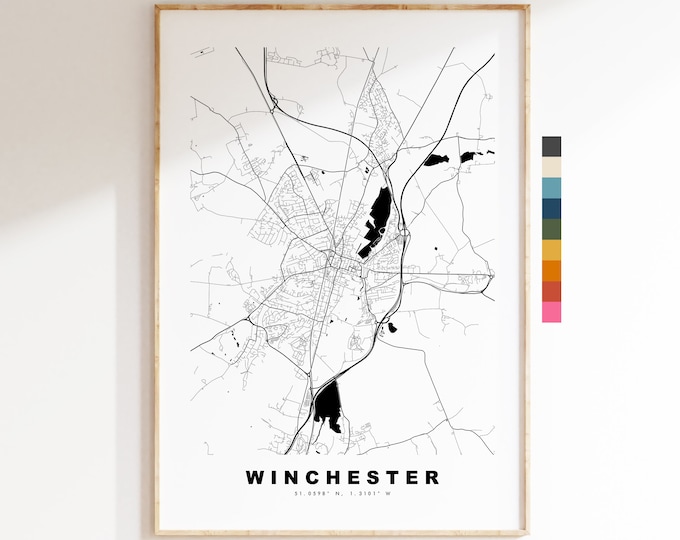 Winchester Map Print - Minimalist City Map Poster - Map Art - UK - Winchester Print - Winchester Poster - Different Colours Available