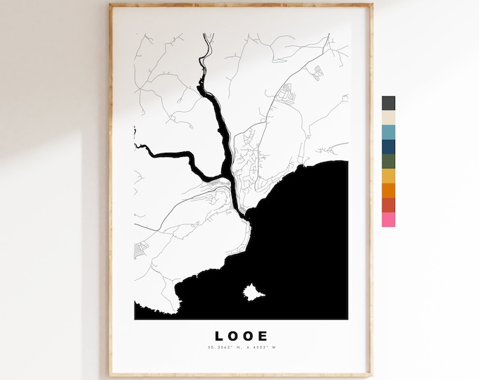 Looe Map Print - Minimalist City Map Poster - Map Wall Art - UK - Looe Print - Looe Poster - Different Colours Available