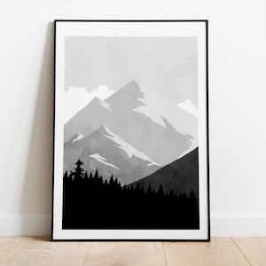 Mountain Landscape Print - Monochrome - Minimalist Print - Minimalist Mountains - Wall Art - Abstract Poster - Mountain - Black and White