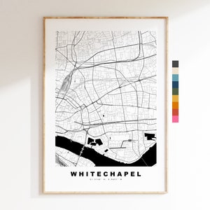 Impresión del mapa de Whitechapel - Póster minimalista de mapa de la ciudad - Arte de mapas - Londres, Reino Unido - Impresión de Whitechapel - Póster - Diferentes colores disponibles