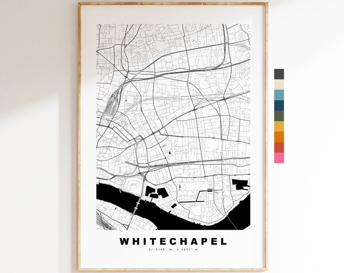 Whitechapel Map Print - Minimalist City Map Poster - Map Art - London, UK - Whitechapel Print - Poster - Different Colours Available