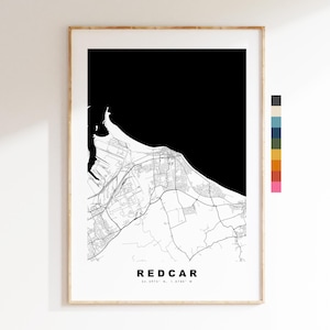Impresión del mapa de Redcar - Póster minimalista de mapa urbano - Arte cartográfico - Reino Unido - Impresión de Redcar - Redcar, Yorkshire - Diferentes colores disponibles