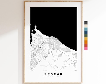 Redcar Map Print - Minimalist City Map Poster - Map Art - UK - Redcar Print - Redcar, Yorkshire - Different Colours Available