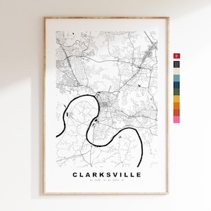 Clarksville Impressão de mapa da cidade - impressão de mapa - arte de mapa - impressões ou impressões emolduradas - Estados Unidos