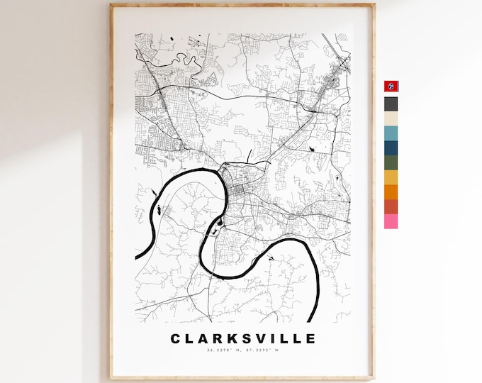 Clarksville Map Print - City Map Poster - Map Art - USA City Maps - Clarksville Print - Clarksville Poster - Minimalist City Map - Tennessee