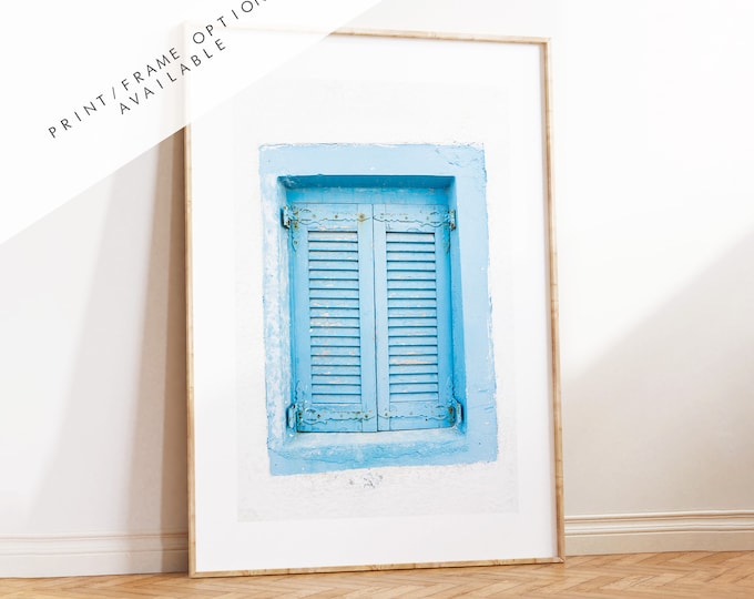 Blue Window Shutters Photography Print - Greece - Print - Poster - Santorini Photography - Greece Wall Art - Blue Wall Art - Santorini Blue