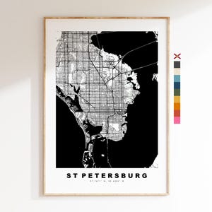 St Petersburg Stadsplattegrond Print - kaartprint - kaartkunst - prints of ingelijste prints - minimalistisch - Verenigde Staten