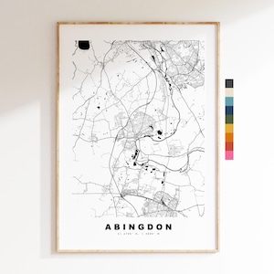 Impresión del mapa de Abingdon - Póster minimalista de mapa urbano - Arte cartográfico - Reino Unido - Impresión de Abingdon - Póster de Abingdon, Oxfordshire - Disponible en varios colores