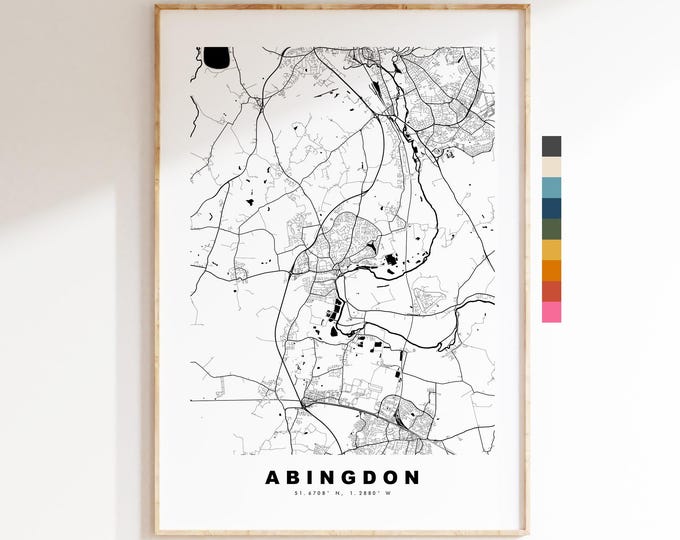 Abingdon Map Print - Minimalist City Map Poster - Map Art - UK - Abingdon Print - Abingdon, Oxfordshire Poster - Different Colours Available