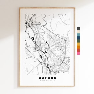 Impresión de mapa de Oxford - Póster de mapa de ciudad minimalista - Arte de mapas - Reino Unido - Impresión de Oxford - Póster de Oxford - Diferentes colores disponibles