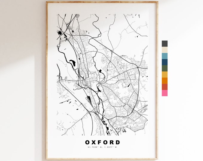 Oxford Map Print - Minimalist City Map Poster - Map Art - UK - Oxford Print - Oxford Poster - Different Colours Available