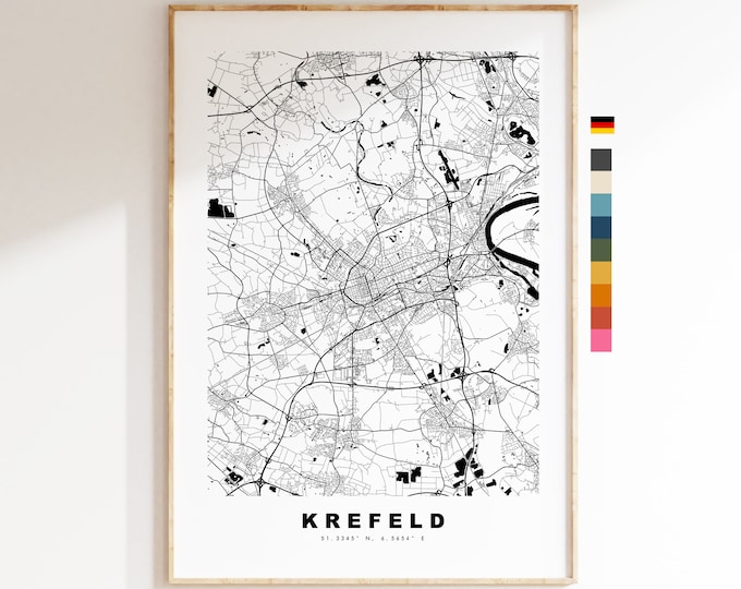 Krefeld Map Print - City Map Poster - Map Wall Art - Germany City Maps - Krefeld Print - Krefeld Poster - Minimalist City Map - Germany