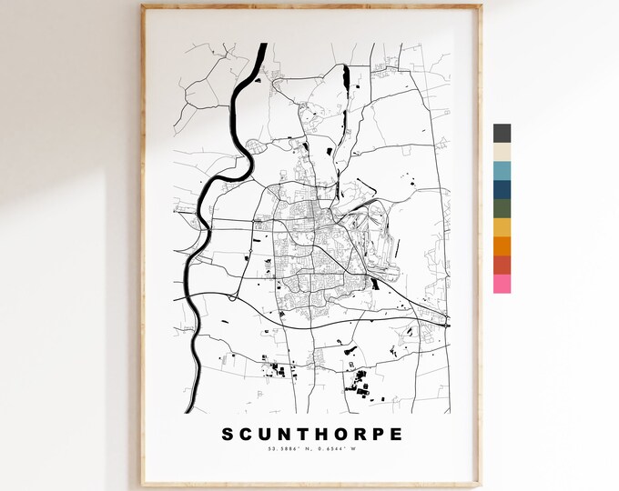 Scunthorpe Map Print - Minimalist City Map Poster - Map Art - UK - Scunthorpe Print - Scunthorpe Poster - Different Colours Available