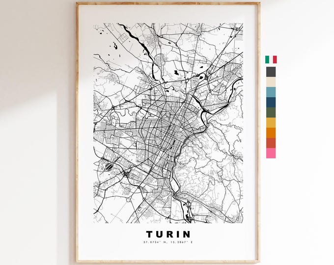 Turin Map Print - City Map Poster - Map Art - Map Wall Art - Italy City Maps - Turin Print - Turin Poster - Minimalist City Map