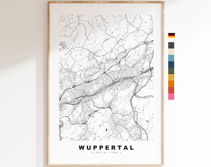 Wuppertal Map Print - City Map Poster - Map Wall Art - Germany City Maps - Wuppertal Print - Wuppertal Poster - Minimalist City Map