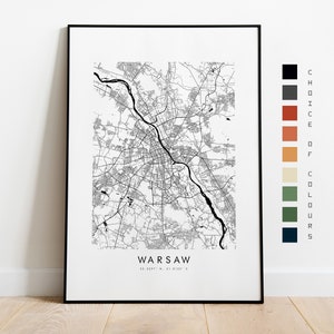 Kaart print Warschau - poster stadskaart - kaartkunst - kunst aan de muur kaart - stadskaart Polen - Warschau print - poster Warschau - muurkunst - kaart - Europa