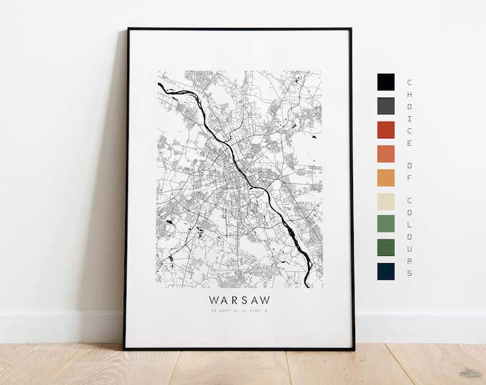 Warsaw Map Print - City Map Poster - Map Art - Map Wall Art - Poland City Map - Warsaw Print - Warsaw Poster - Wall Art - Map - Europe