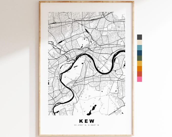 Kew Map Print - Minimalist City Map Poster - Map Art - UK - Kew Print - Kew, London - Different Colours Available