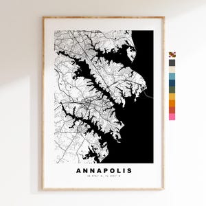 Annapolis Carte de la ville Imprimer - impression de carte - art de la carte - estampes ou impressions encadrées - minimaliste - États-Unis