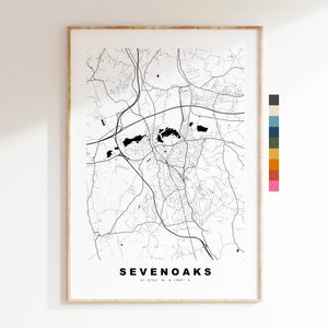 Impresión de mapa de Sevenoaks - Póster de mapa de ciudad minimalista - Arte de mapas - Reino Unido - Impresión de Sevenoaks - Póster de Sevenoaks - Diferentes colores disponibles