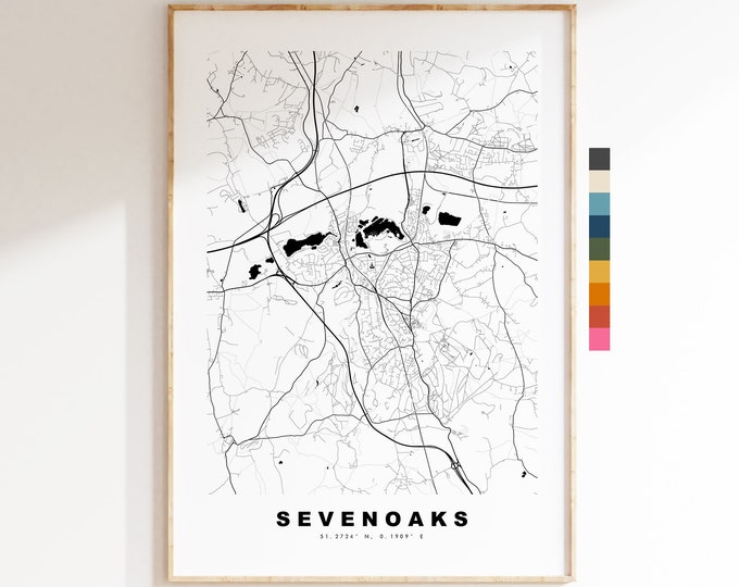 Sevenoaks Map Print - Minimalist City Map Poster - Map Art - UK - Sevenoaks Print - Sevenoaks Poster - Different Colours Available