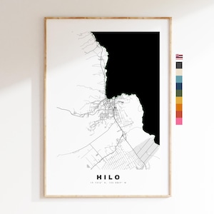 Hilo Carte de la ville Imprimer - impression de carte - art de la carte - estampes ou impressions encadrées - minimaliste - États-Unis