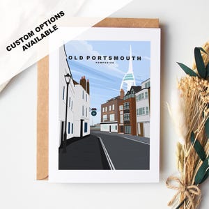 Cartão de felicitações Old Portsmouth - Cartões Portsmouth e Southsea (Designs de viagem) - Em branco por dentro ou incluir mensagem - Envelope incluído