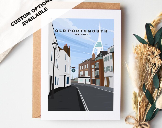 Old Portsmouth Greeting Card - Portsmouth and Southsea Cards (Travel Designs) - Blank Inside or Include Message - Envelope Included