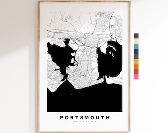Portsmouth Map Print - Minimalist City Map Poster - Map Art - UK - Portsmouth Print - Portsmouth Poster - Different Colours Available