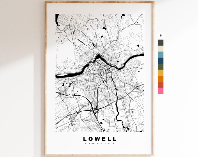 Lowell Map Print - City Map Poster - Map Art - USA City Maps - Lowell Print - Lowell Poster - Minimalist City Map - Massachusetts