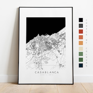 Impression de carte de Casablanca - Poster de plan de la ville - Art de carte - Art mural de carte - Plan de la ville du Maroc - Impression de Casablanca - Poster de Casablanca - Art - Afrique