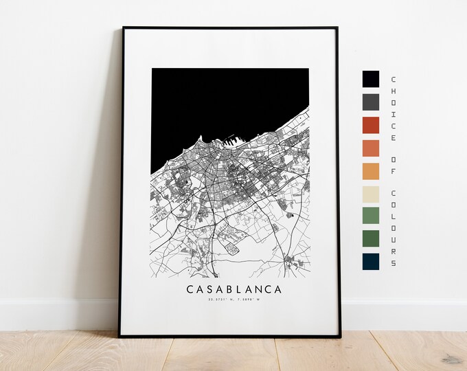 Casablanca Map Print - City Map Poster - Map Art - Map Wall Art - Morocco City Map - Casablanca Print - Casablanca Poster - Art - Africa