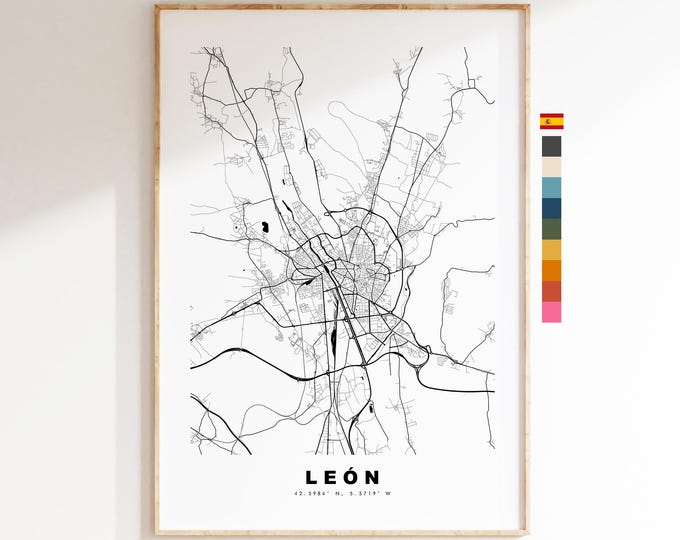 Leon Map Print - City Map Poster - Map Art - Map Wall Art - Spain City Maps - Leon Print - León Poster - Minimalist City Map