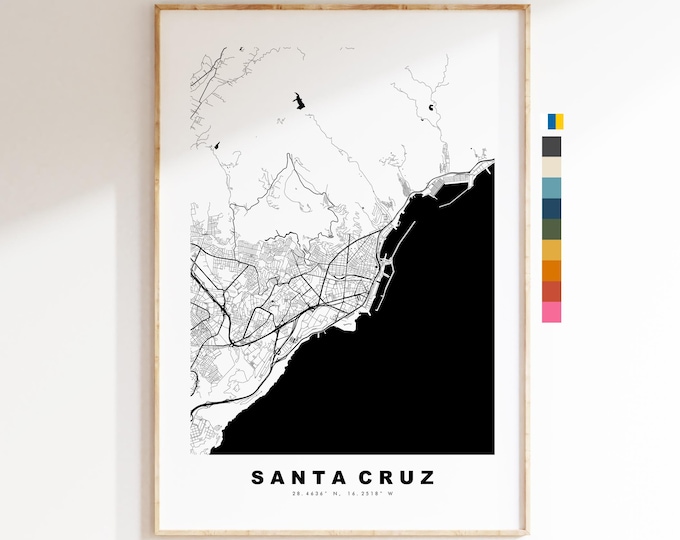 Santa Cruz de Tenerife Map Print - City Map Poster - Map Art - Map Wall Art - Spain City Maps - Print - Tenerife  - Minimalist City Map