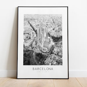 Barcelona City Poster Print - Black and White Minimalist City Print - Coordinates - Barcelona Poster - Barcelona Art Print - Spain - Gift