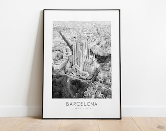 Barcelona City Poster Print - Black and White Minimalist City Print - Coordinates - Barcelona Poster - Barcelona Art Print - Spain - Gift