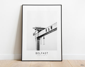 Belfast City Poster Print - Black and White Minimalist City Print - Coordinates - Belfast Poster - Belfast Art Print - Belfast Print - Gift