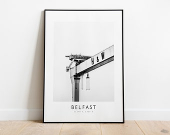 Impression d'affiche de la ville de Belfast - Impression de ville minimaliste noir et blanc - Coordonnées - Affiche de Belfast - Impression d'art de Belfast - Impression de Belfast - Cadeau