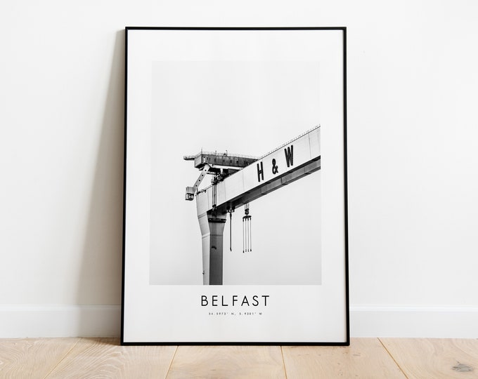 Belfast City Poster Print - Black and White Minimalist City Print - Coordinates - Belfast Poster - Belfast Art Print - Belfast Print - Gift