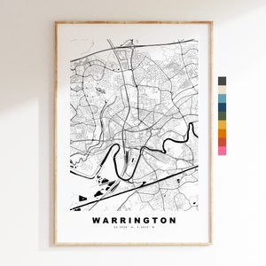 Impresión de mapa de Warrington - Póster de mapa de ciudad minimalista - Arte de mapas - Reino Unido - Impresión de Warrington - Póster de Warrington - Diferentes colores disponibles