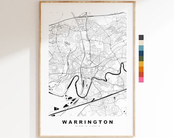 Warrington Map Print - Minimalist City Map Poster - Map Art - UK - Warrington Print - Warrington Poster - Different Colours Available