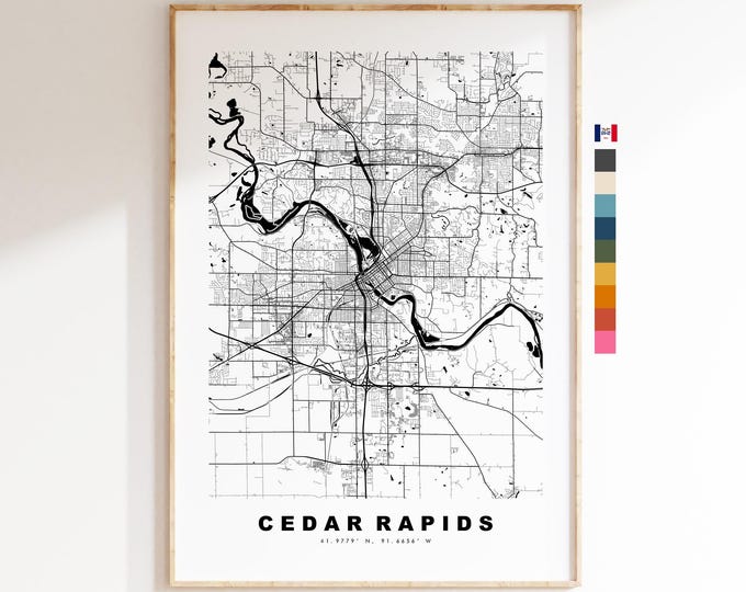Cedar Rapids Map Print - City Map Poster - Map Art - USA City Maps - Cedar Rapids Print - Cedar Rapids Poster - Minimalist City Map - Iowa