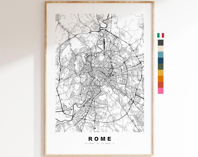 Rome Map Print - City Map Poster - Map Art - Map Wall Art - Italy City Maps - Rome Print - Rome Poster - Minimalist City Map