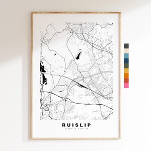 Impresión de mapa de Ruislip - Póster minimalista de mapa urbano - Arte cartográfico - Reino Unido - Impresión de Ruislip - Ruislip, Londres - Diferentes colores disponibles