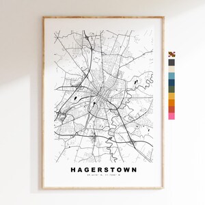 Hagerstown Carte de la ville Imprimer - impression de carte - art de la carte - estampes ou impressions encadrées - minimaliste - États-Unis
