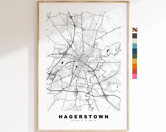 Hagerstown Map Print - City Map Poster - Map Art - USA City Maps - Hagerstown Print - Hagerstown Poster - Minimalist City Map - Maryland
